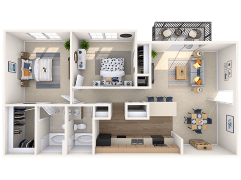 Floor plan for 2 beds, 2 baths, 1006 sqft